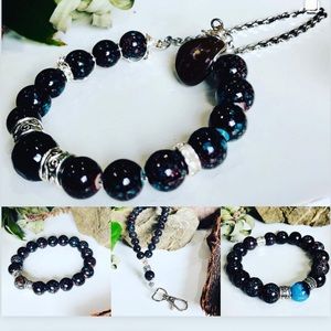 Handmade beaded bracelet trio with key chain